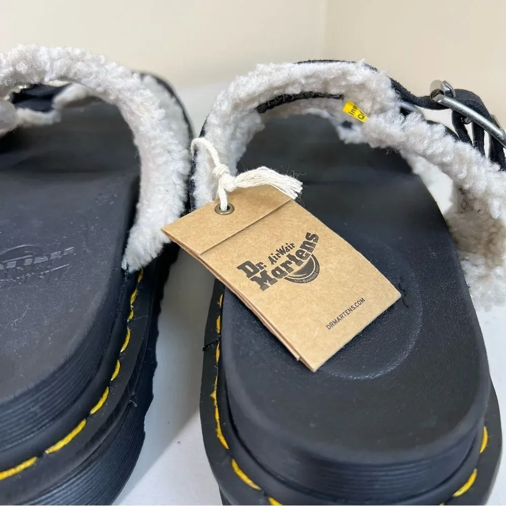 NWT Dr. Martens Myles Suede Faux Fur Lined Buckle Sandal Unisex M 11 W 12